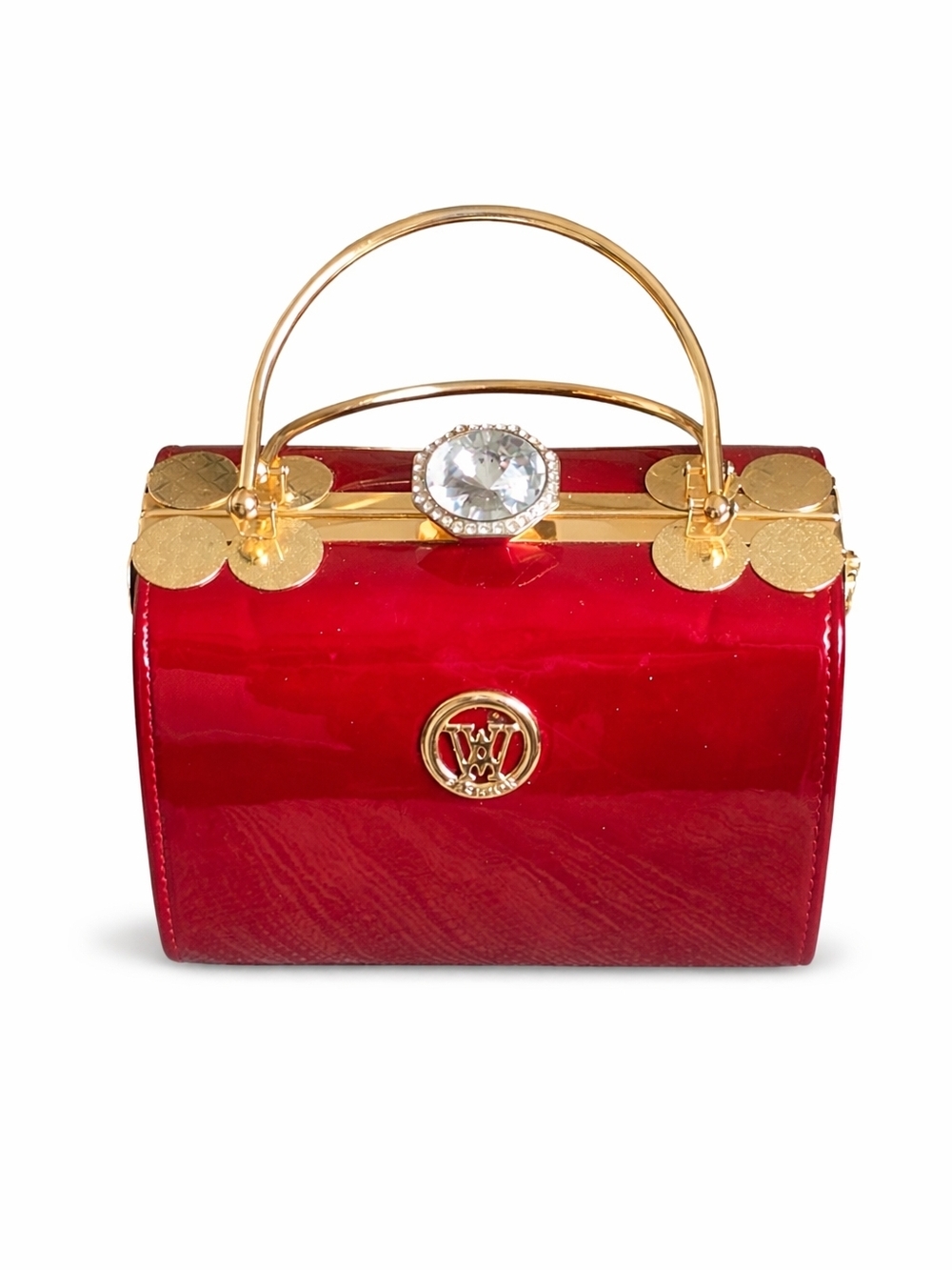 Red Patent Dome Satchel with Gold Accents - Picture 2 of 2